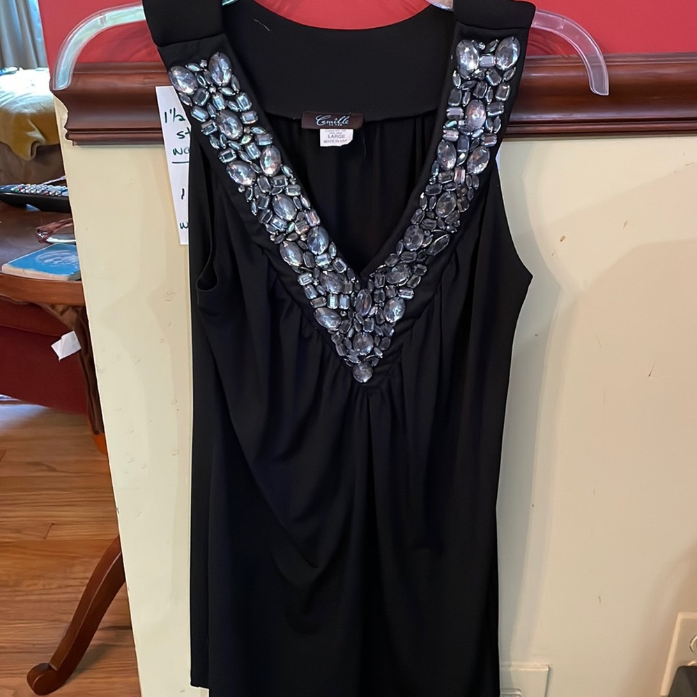 COPY - Sleeveless v-Neck Camille La Vie blk blouse large faux diamond studs at …